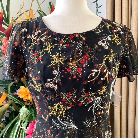 NEW Modcloth Embellished To Perfection Beaded Floral Dress in Black - Picture 4 of 15